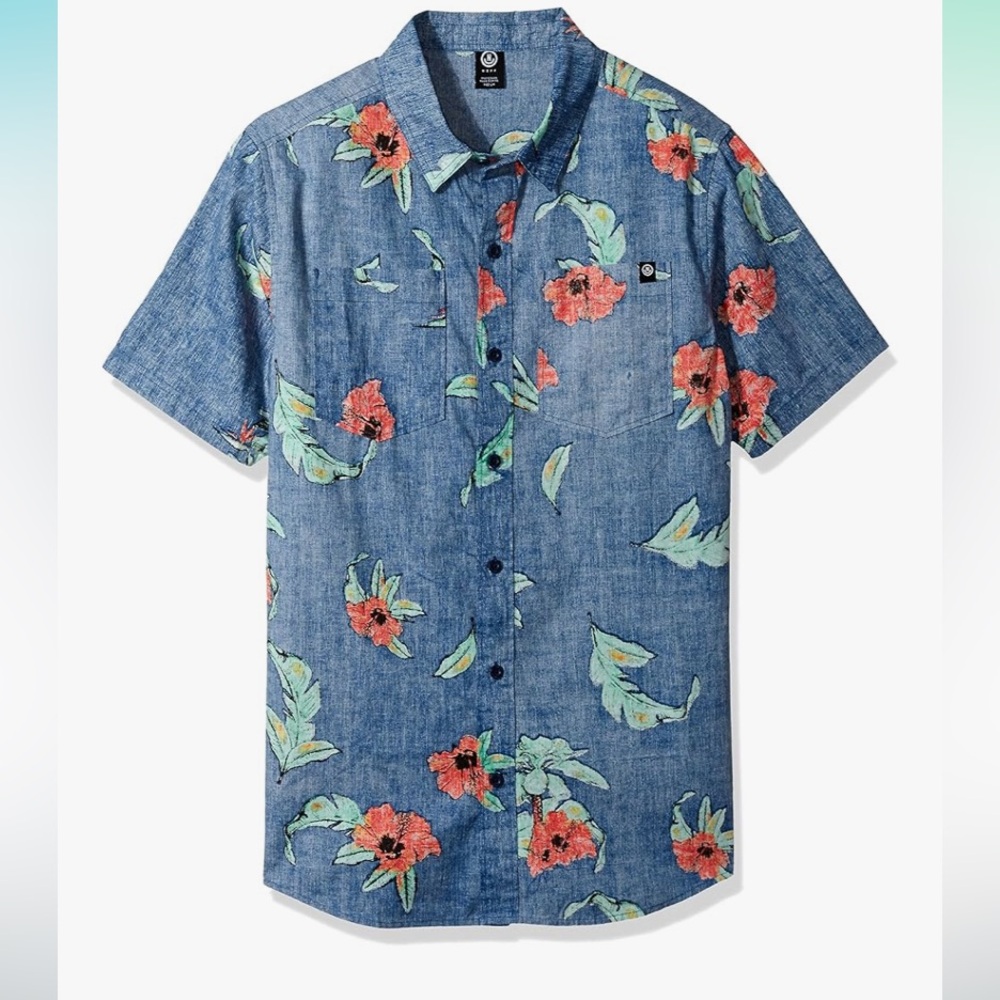 Neff Blue Floral Casual Button Down Shirt
